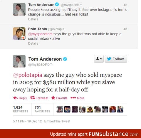 Myspace Tom gives a well deserved response