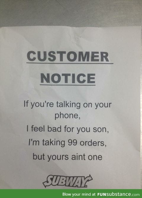 This Subway customer notice