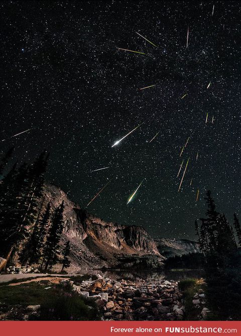 Long exposure time of a meteor shower
