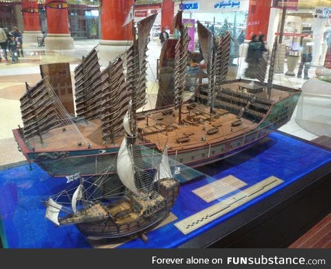 The ship of Chinese explorer Zheng He compared to the ship that Christopher Columbus used