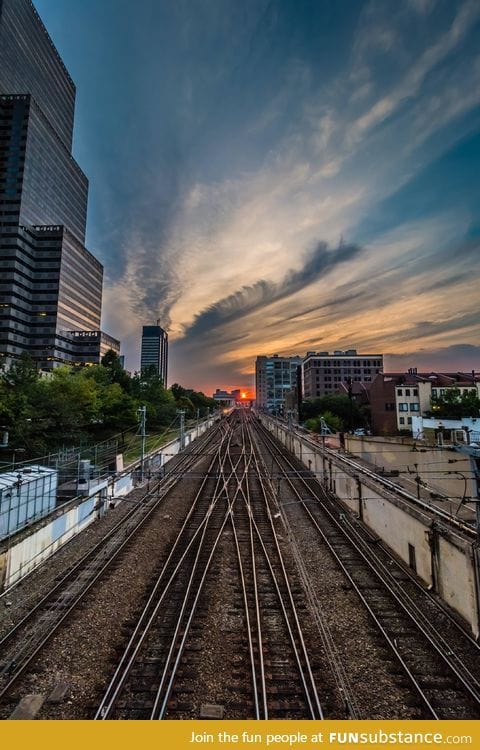 Sunset and train tracks