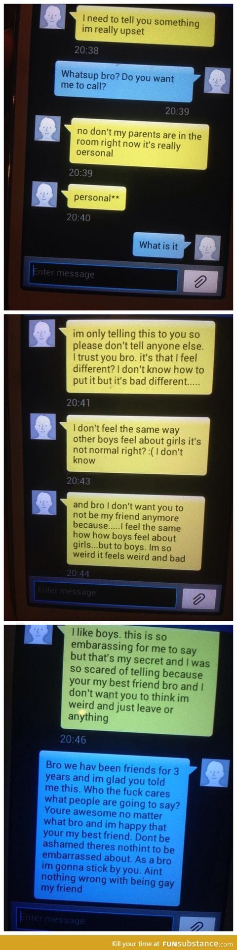 A heartwarming convo between a 13 year old and his best friend