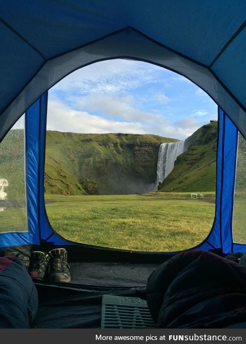 Camping at Skogafoss, Iceland