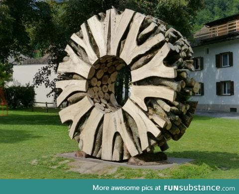 Wood wheel sculpture