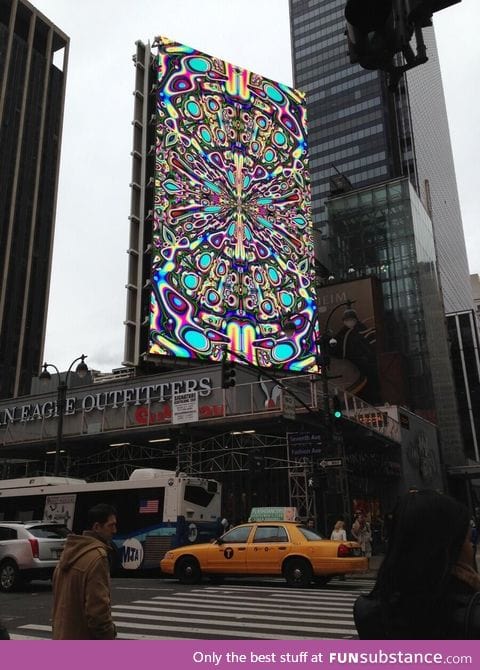 A broken billboard looking psychedelic while being tested