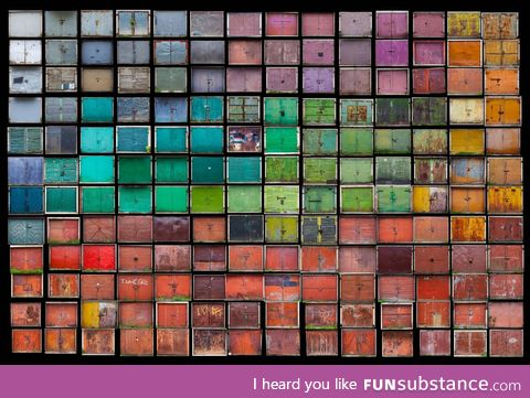The spectrum of colour and texture captured in a collage of Lithuanian garage doors