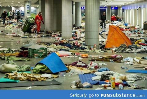 Budapest train station after illegal migrants left