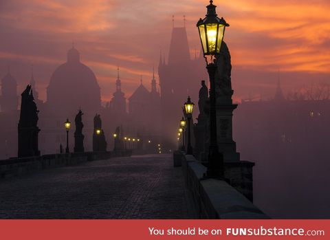Beautiful photo of Prague at dusk