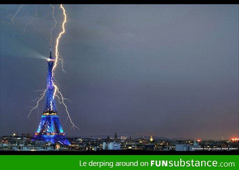 Lightning Striking the Eiffel Tower