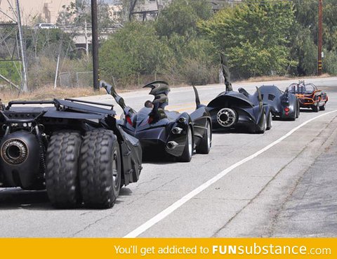 Just all the Batman cars on the road