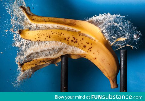 A banana being shot with a steel ball