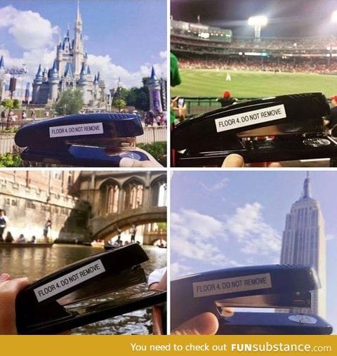 Some company employees took a stapler from the inventory to a world tour