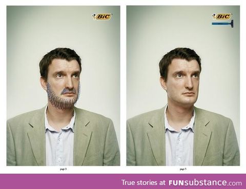 Bic uses the same photo to advertise their pens and razors