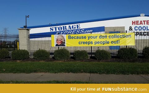 Ad in front of a local Self storage