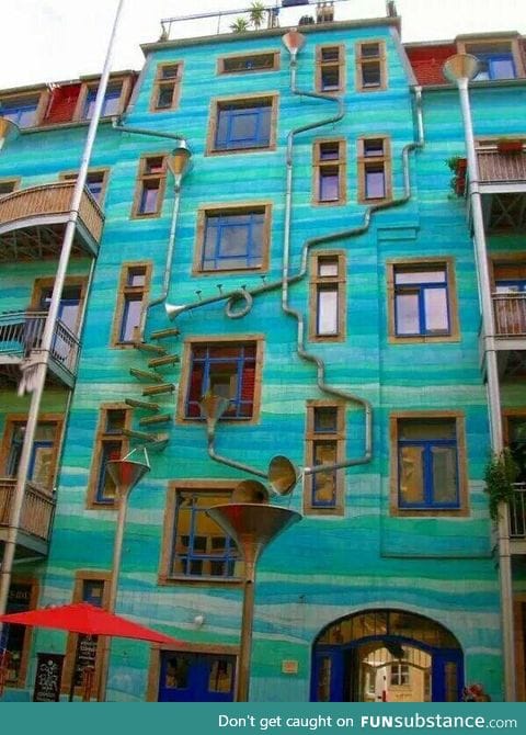 This building in Dresden, Germany plays music when it rains