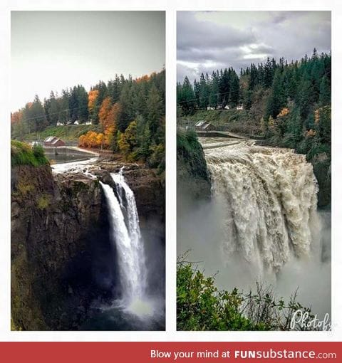 Snoqualmie Falls. One week of difference