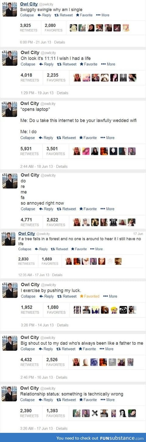 Owl City tweets are fav