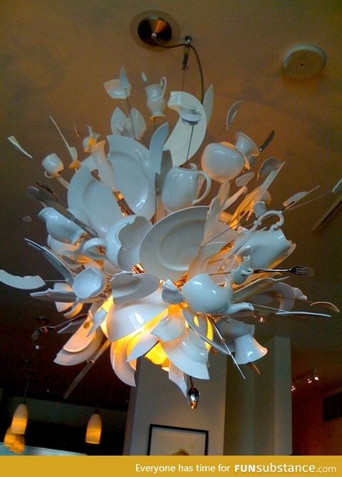 Exploding dishes chandelier