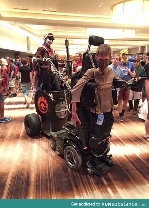 Kid with disability uses it to his advantage as a Mad Max cosplay