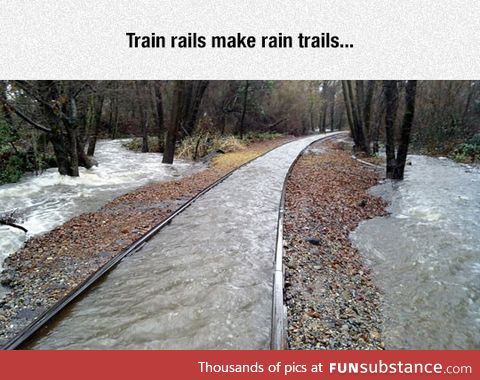 Train rails preventing water from escaping