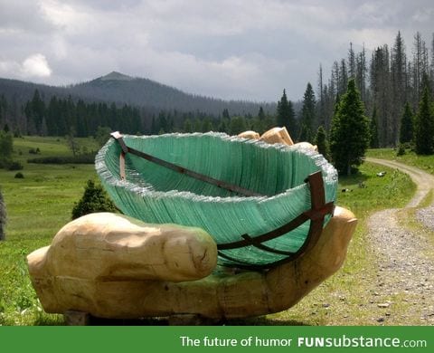 15 foot sculpted glass boat in the Bavarian Forest