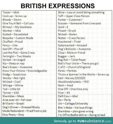 British lingo for you Americans