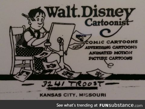 Walt Disney's business card in 1921