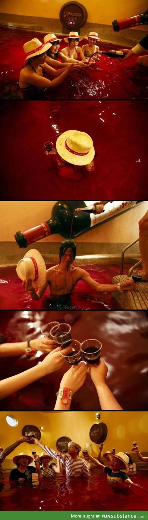 People in Japan celebrate a French holiday by bathing in a pool of wine