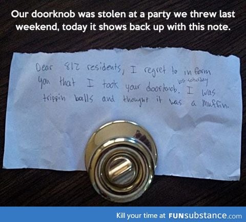 Lost doorknob finally found