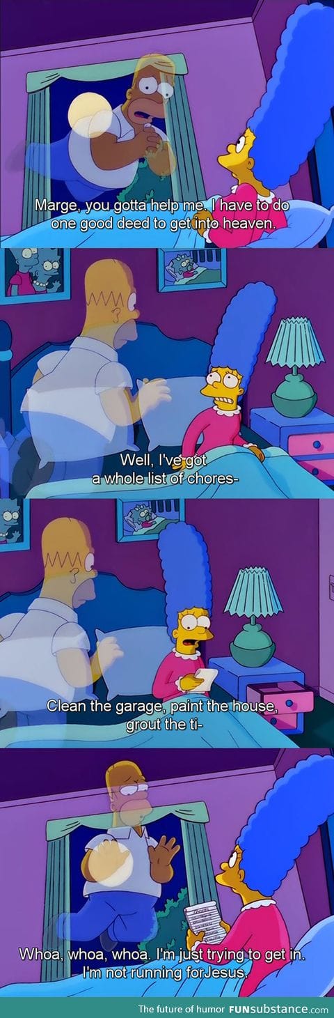 Homer has to make one good deed to get into heaven