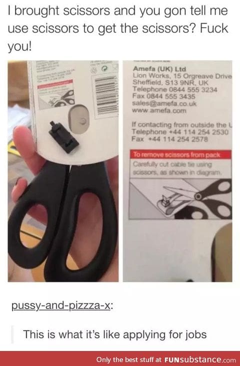 Buys scissors to open scissors