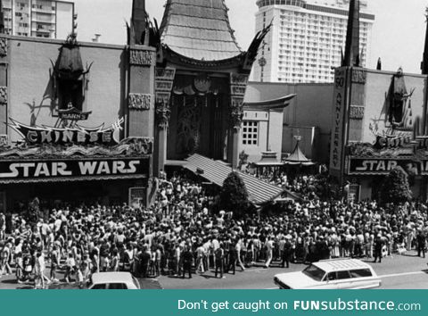 This is the opening day crowd for Star Wars in 1977