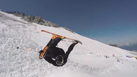 Pro skier Vincent Gagnier does requested tricks from fans