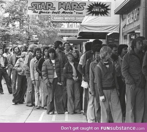 Waiting in line for Star Wars, 1977