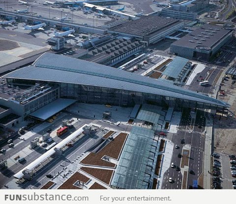 Copenhagen airport in Denmark is shaped like a paper airplane