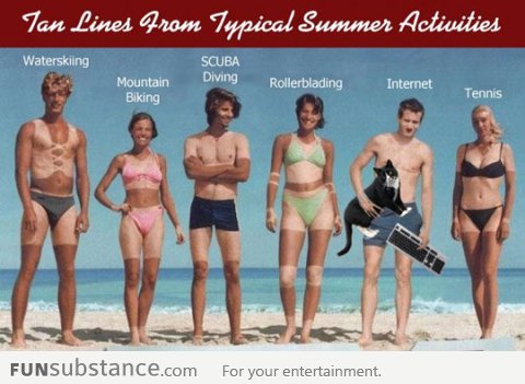 Tan lines from typical summer activities