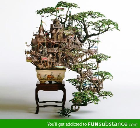 Artist creates treehouse around bonsai