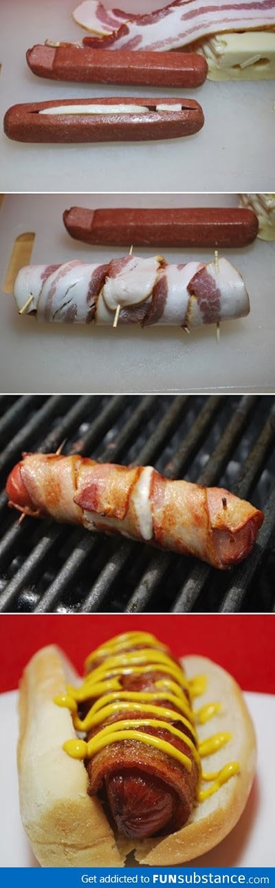 Cheese Stuffed Bacon Wrapped Hot Dog