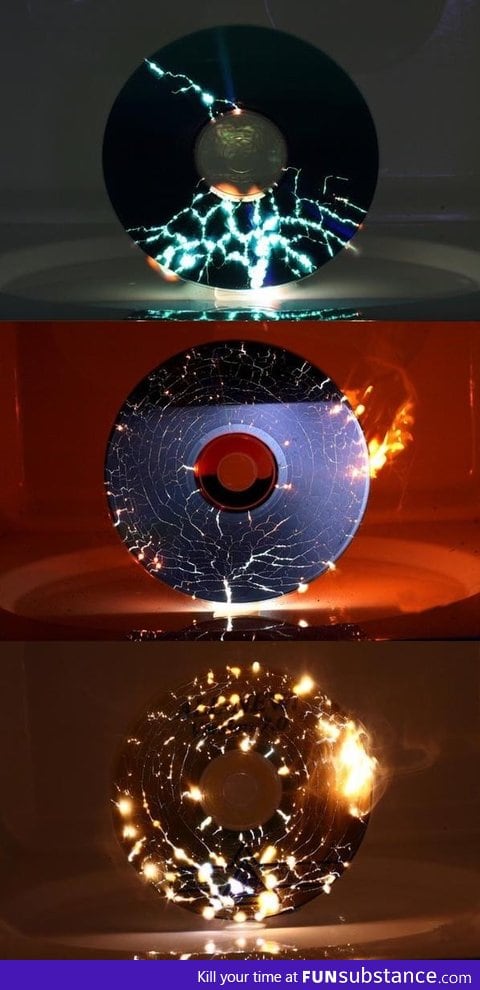 This is what happens to a CD when you put one in a microwave