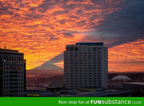 Mount Rainier casting a shadow