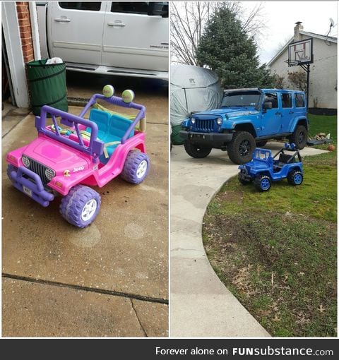 "My nephew loves my Jeep, so I bought this barbie Jeep and made it look like mine"