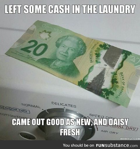 Just another perk of being a Canadian: Water-proof cash