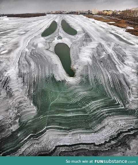 The Irtysh river in Russia froze over in an interesting pattern