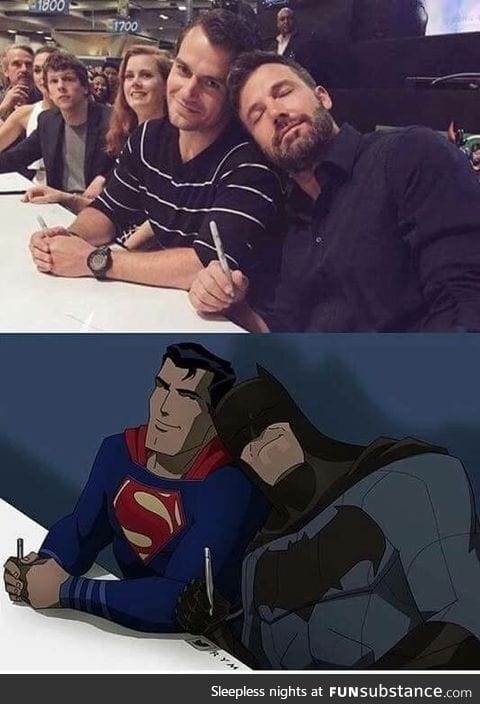 Superman and batman cuddles