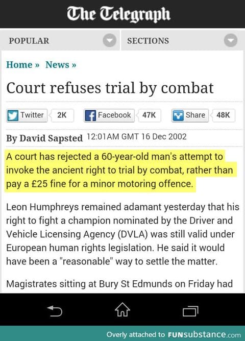 Trial by combat like in the old days