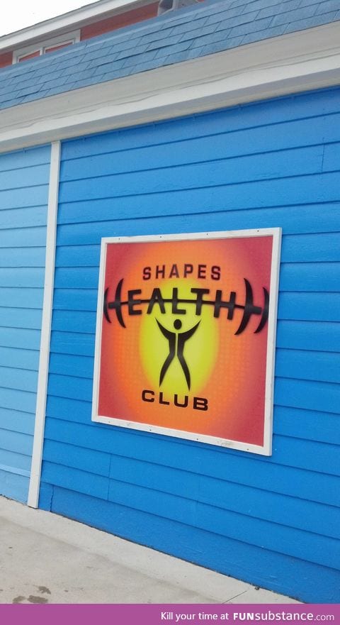 The first "H" on this sign is represented by the weights but the second is not