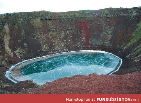 The crater of this volcano in Iceland froze