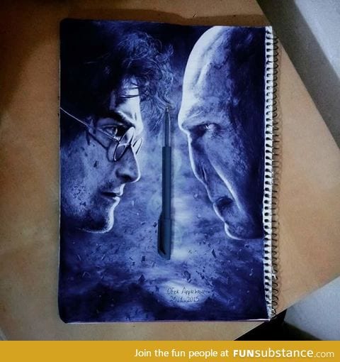 Amazing Harry Potter art with only a blue ballpoint pen