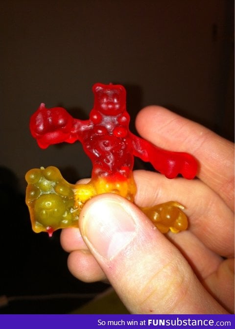 Was eating gummy bears and found this Bow to your gummy overlord