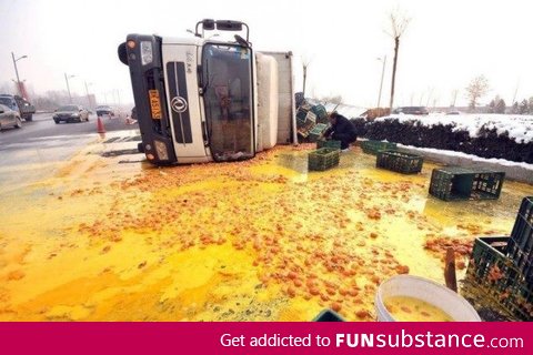 What it looks like when you overturn a truckload of eggs